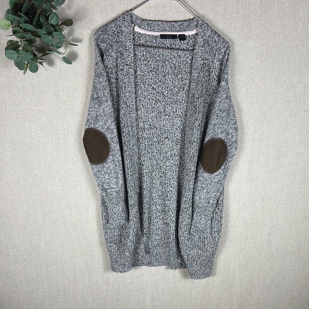 RDI > Gray Leather Elbow Patch Twist Cardigan Small
